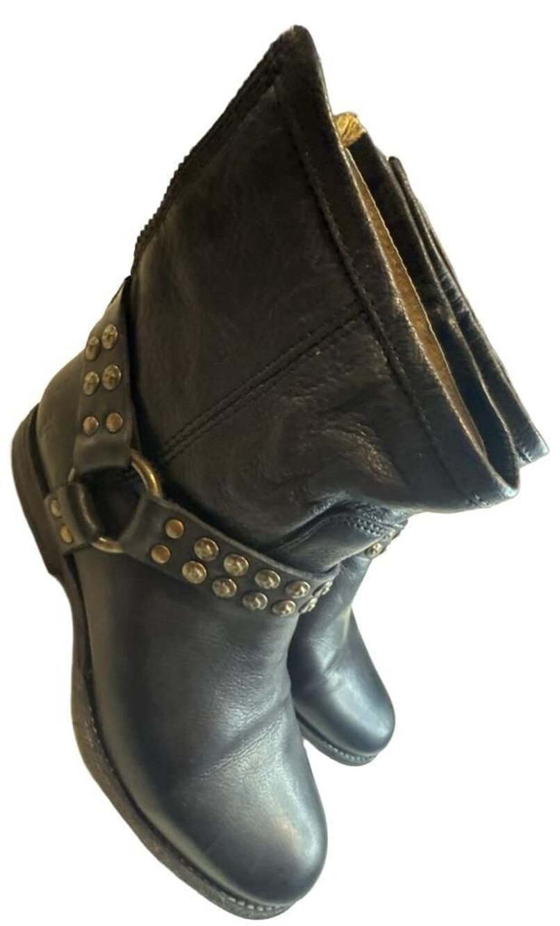 Frye Phillip Studded Harness Short Boots Size 8.5B Black - Picture 3 of 8